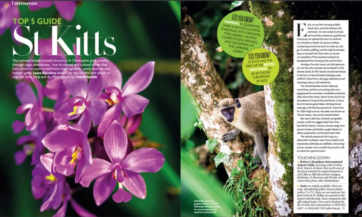St Kitts Top 5 Guide editorial spread, photographs by Yotam Sandak